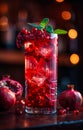 Pomegranate cocktail with ice on wooden table Royalty Free Stock Photo