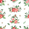 Watercolor seamless pattern with pomegranate compositions on a white background