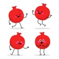 Pomegranate. Cute fruit vector character set