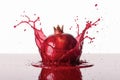 Pomegranate exploding with vibrant seeds captured in mid-air during a dynamic culinary demonstration Royalty Free Stock Photo