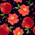 Pomegranate and Flowers Seamless Pattern