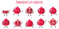 Pomegranate fruit cute funny cheerful characters with different poses and emotions