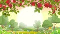 Pomegranate fruit. Garden landscape. Rural meadows and plants. Cartoon fun style Illustration vector