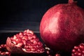 Pomegranate fruit grain red Still life rural rustic style Royalty Free Stock Photo