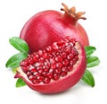 Pomegranate fruit and piece pomegranate on white background. File contains clipping path Royalty Free Stock Photo