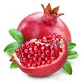 Pomegranate fruit and piece pomegranate on white background. File contains clipping path Royalty Free Stock Photo