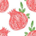 Pomegranate fruit seamless pattern. Food sketch illustration. Natural background Royalty Free Stock Photo
