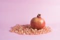 Pomegranate fruit and pomegranate seeds on a pink background Royalty Free Stock Photo