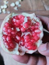 Pomegranate fruit seeds red colour focused blur baground