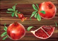 Pomegranate fruits wooden background