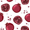 Pomegranate hand drawn seamless pattern background. Vector illustration EPS10