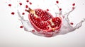 A pomegranate that has been cut in half, its ruby-red seeds oozing out onto the surface. Royalty Free Stock Photo