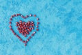 Pomegranate heart shape on blue textured background