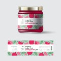 Pomegranate jam label and packaging. Jar with cap with label.