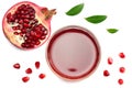 Pomegranate juice with pomegranate isolated on a white background top view Royalty Free Stock Photo