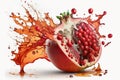 Pomegranate with juice splash isolated on white background. Generative AI Royalty Free Stock Photo