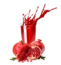 Pomegranate juice splash  on a white background. Glass of pomegranate juice Royalty Free Stock Photo
