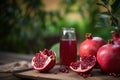 Pomegranate juice table. Generate Ai Royalty Free Stock Photo
