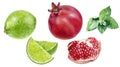 Pomegranate lime mint set composition watercolor isolated on white background Royalty Free Stock Photo