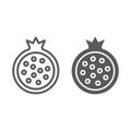 Pomegranate line and glyph icon, food and fruit, garnet sign, vector graphics, a linear pattern on a white background.