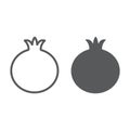 Pomegranate line and glyph icon, fruit and vitamin