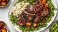 Pomegranate-Maple Glazed Lamb Chops Delicious herb-crusted lamb chops with pomegranate and roasted vegetables Royalty Free Stock Photo