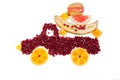 Pomegranate and orange as shape of lorry isolated