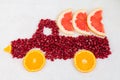 Pomegranate and orange as shape of lorry
