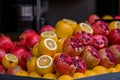 Pomegranate and orange fruit at a street juice stand in Istanbul, Turkey Royalty Free Stock Photo