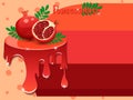 Pomegranate pattern consisting of tasty sweet liquid, Melted flowing fruit. Copy space for text. Vector illustration