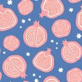 Pomegranate pattern design. Cute tossed vector seamless repeat of healthy fruit.