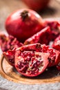 Pomegranate. Pieces of frest pomegranate on plate