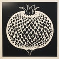 Pomegranate Print On Black: Stencil-like Imagery With Detailed Figures Royalty Free Stock Photo