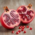 (Punica granatum) is split in half, showcasing its vibrant red Royalty Free Stock Photo