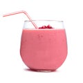 Pomegranate raspberry smoothie in a tumbler glass isolated