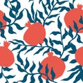 Pomegranate seamless pattern with leaves.