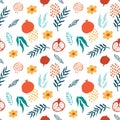 Pomegranate seamless pattern with leaves.