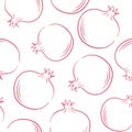 Pomegranate seamless pattern in line art style. Design for packaging, textile, postcards, menu and posters. Vector Royalty Free Stock Photo
