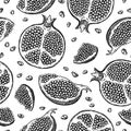 Pomegranate seamless pattern. Vector drawing. Hand drawn tropical fruit background.