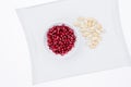 Pomegranate seeds with blanched almonds