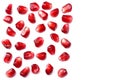 pomegranate seeds isolated on white background. top view. pomegranate berries. Royalty Free Stock Photo