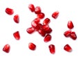 Pomegranate seeds isolated on white background. top view. pomegranate berries. Royalty Free Stock Photo