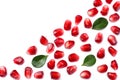 pomegranate seeds isolated on white background. top view. pomegranate berries. Royalty Free Stock Photo