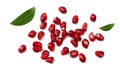 pomegranate seeds isolated on white background. top view. pomegranate berries. Royalty Free Stock Photo