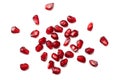 pomegranate seeds isolated on white background. top view. pomegranate berries. Royalty Free Stock Photo