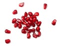 pomegranate seeds isolated on white background. top view. pomegranate berries.