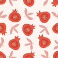 Pomegranate silhouettes flat vector seamless pattern. Food abstract drawing Royalty Free Stock Photo