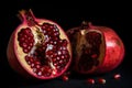 pomegranate sliced in half, revealing the juicy and sweet seeds within
