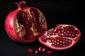 pomegranate sliced in half, revealing the juicy and sweet seeds within