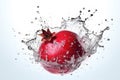 Pomegranate and splashes of water on a white background. AI generative Royalty Free Stock Photo